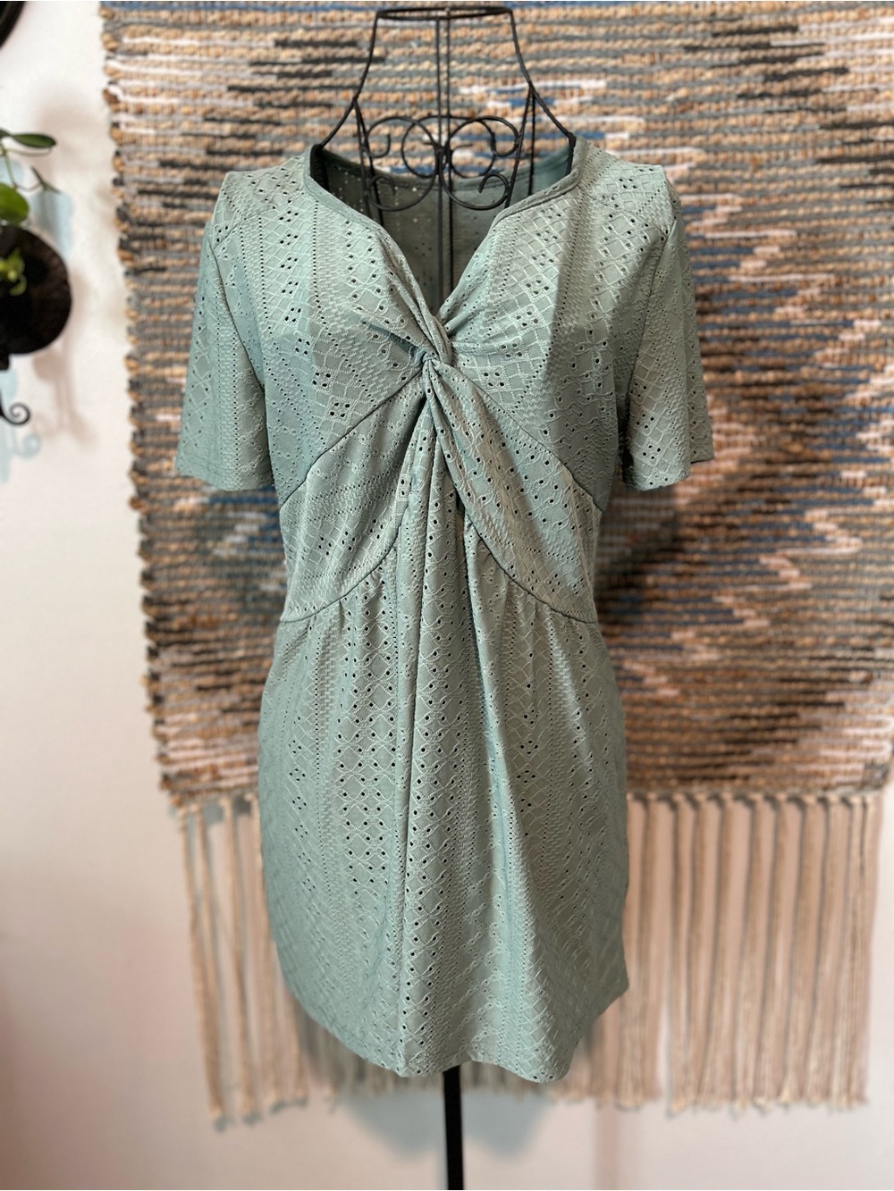 Sage Eyelet Knot-Front Dress